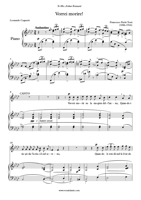 F. P. Tosti : Vorrei morire (F minor Key) PDF Sheet music